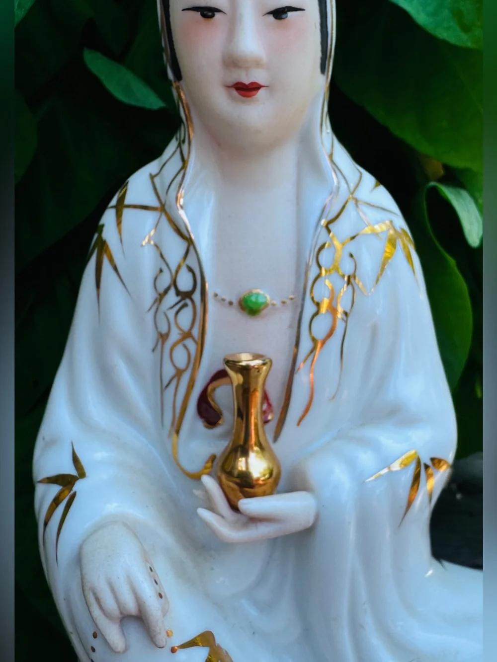 Vintage White and Gold Porcelain Guanyin Figurine - Home Accents